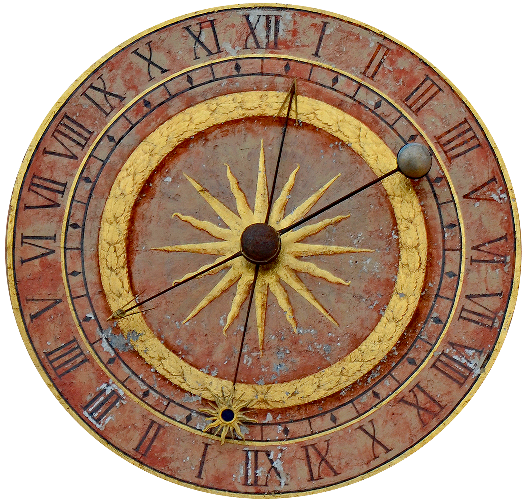 A roman numeral IIII on an Italian public clock dial with counter wise rotating hour hand, Florence c.1450