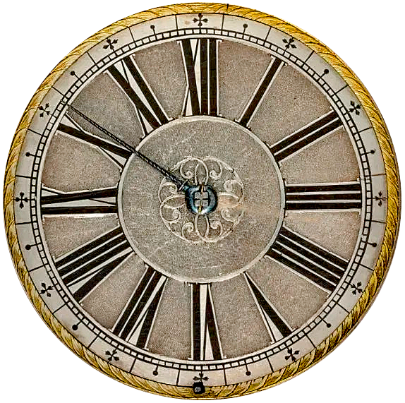 Roman numeral IIII on an English lantern clock dial. 