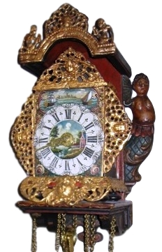 Stoelschippertje, gemaakt door DJ Tasma Grouw, omstreeks 1825. Het uiterst zeldzame klokje heeft een kwartierslagwerk op dubbele bel.