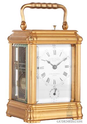 a small French gorge case alarm carriage clock striking the ship's hours, Le Roy & Fils, circa 1880.