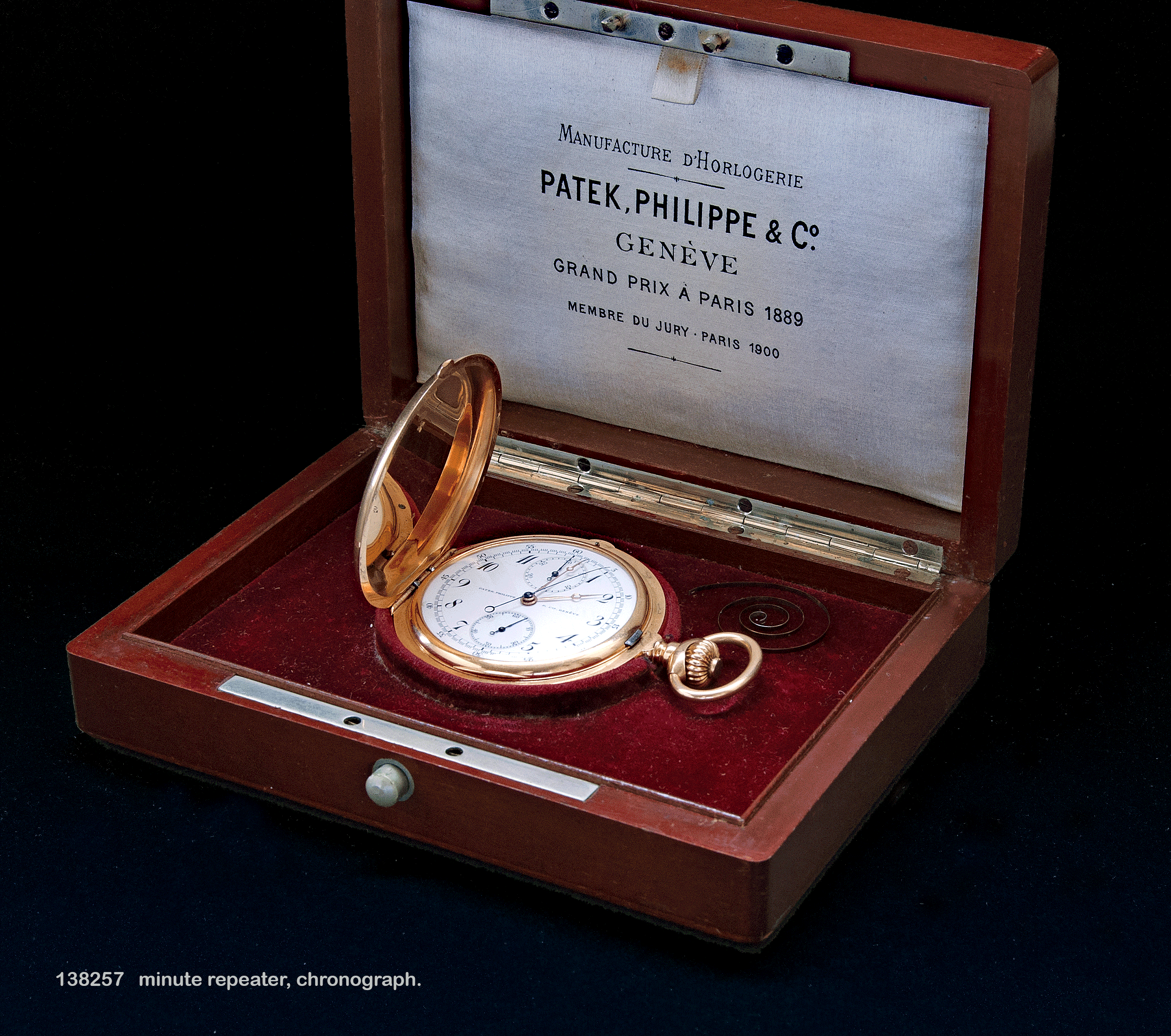 Antique 18 kt gold Patek Phillipe minute repeater chronograph pocket watch.